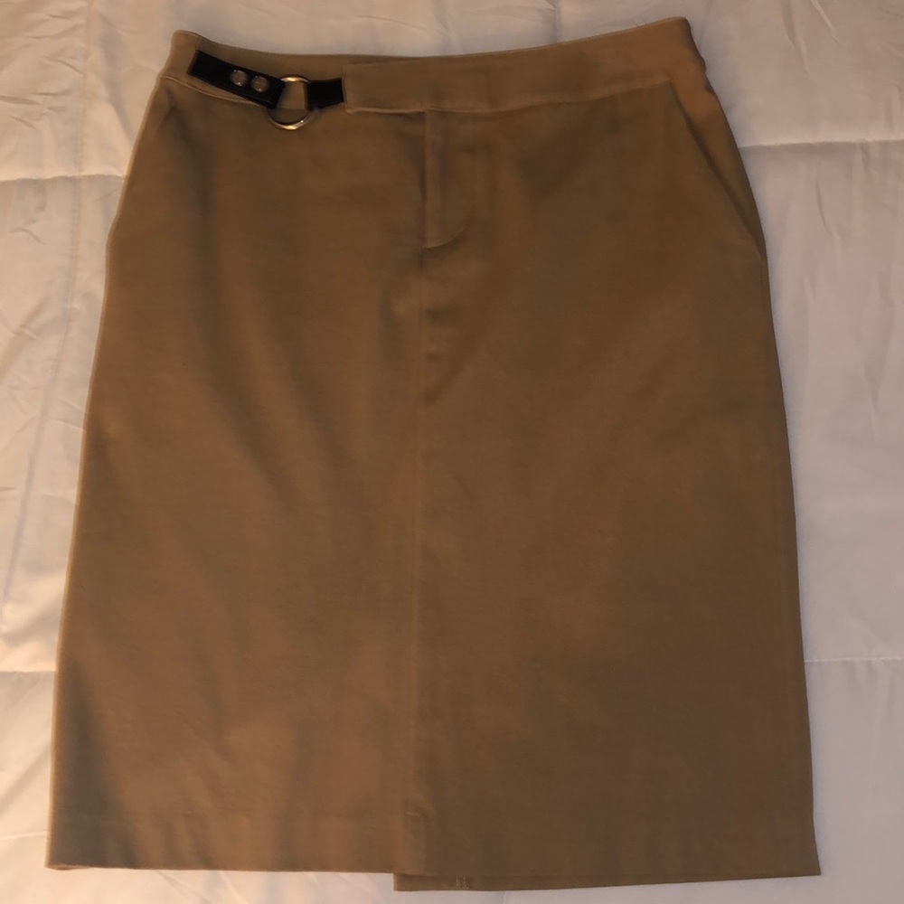 Chaps Tan Lightly Stretch Midi Skirt